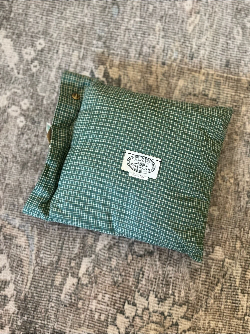 Vintage Alice’s Cottage Country Garden Throw Pillow Green Gingham Birdhouse